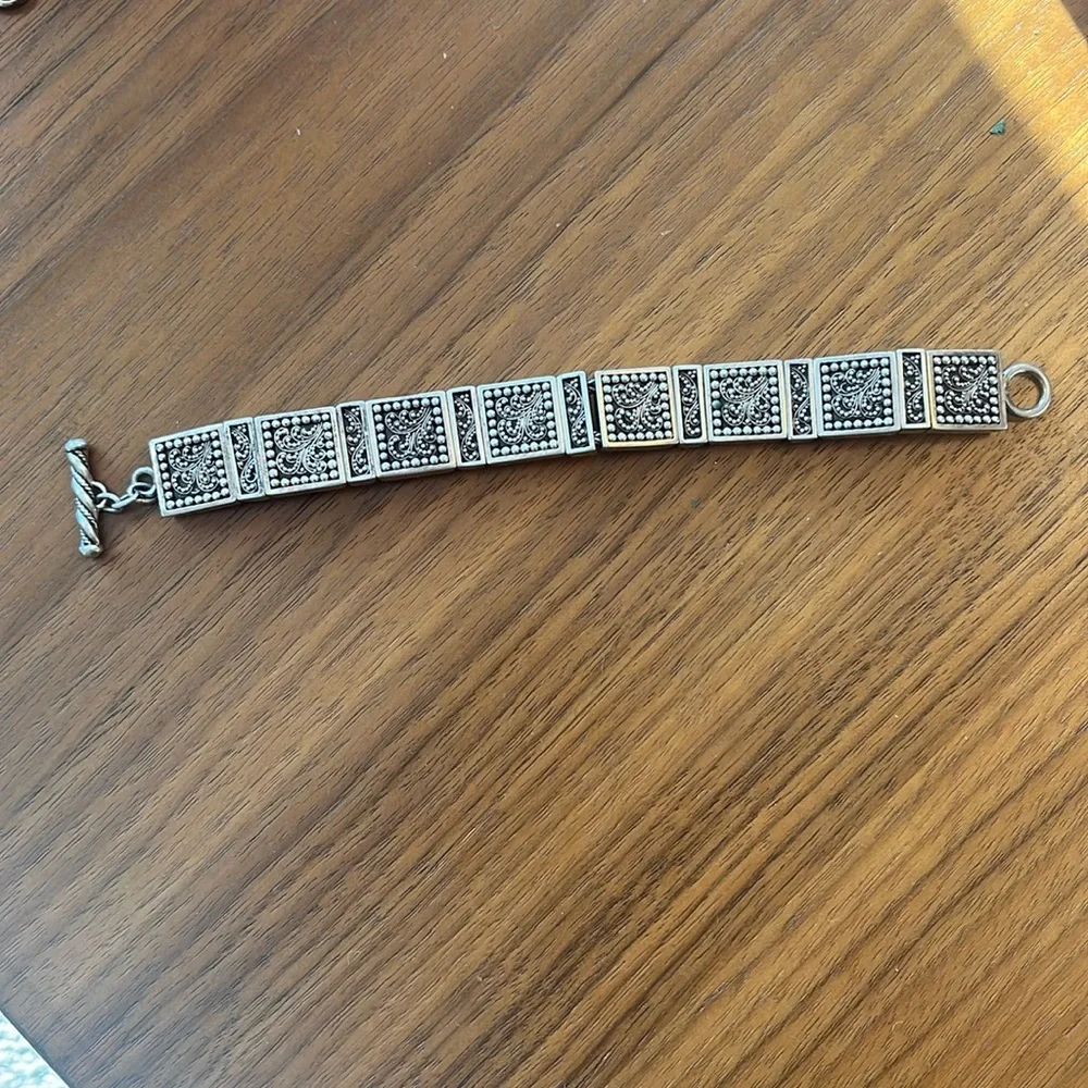 Lois Hill Vintage Granulation Filigree Toggle Sterling Silver Bangle Bracelet - Picture 1 of 8